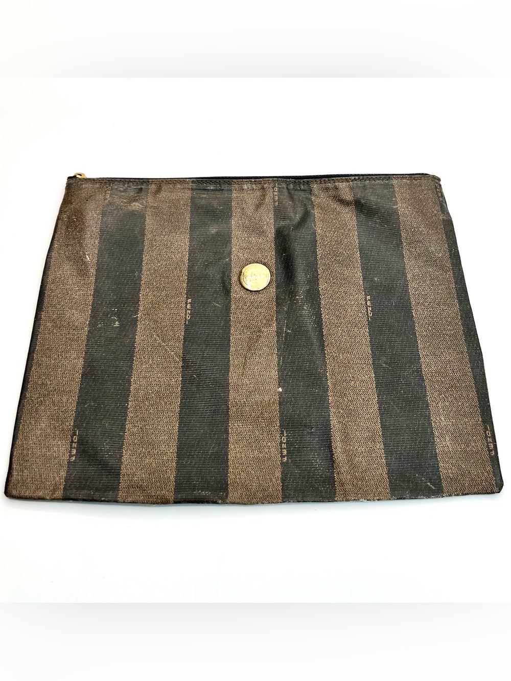 Fendi Black and Brown Striped Toiletry Bag Clutch Pouch